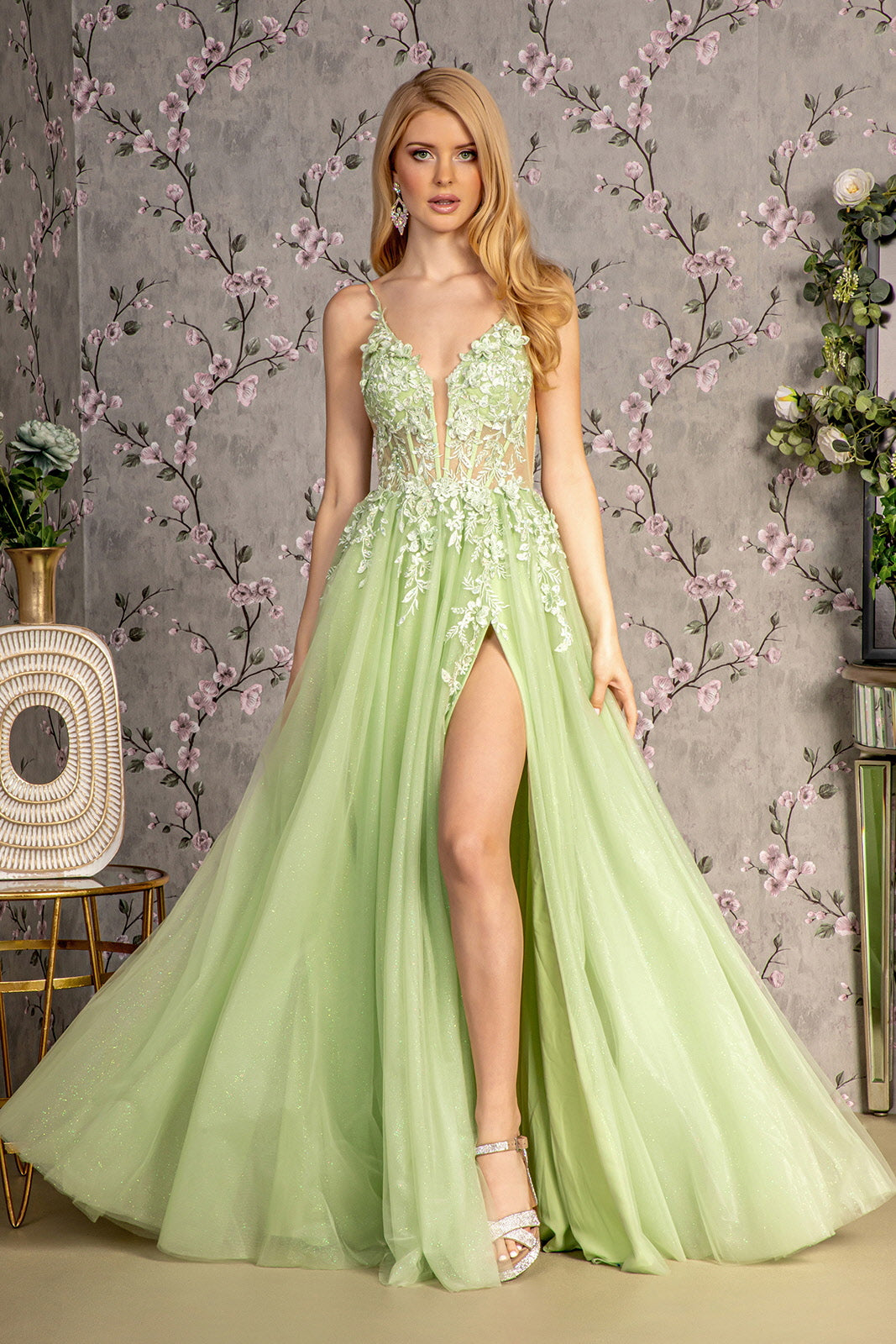 3D Flower Illusion V-Neckline A-Line Women Formal Dress by GLS by Gloria - GL3202 - Special Occasion/Curves 3D Flower Illusion V-Neckline A-Line Women Formal Dress by GLS by Gloria - GL3202 - Special Occasion/Curves