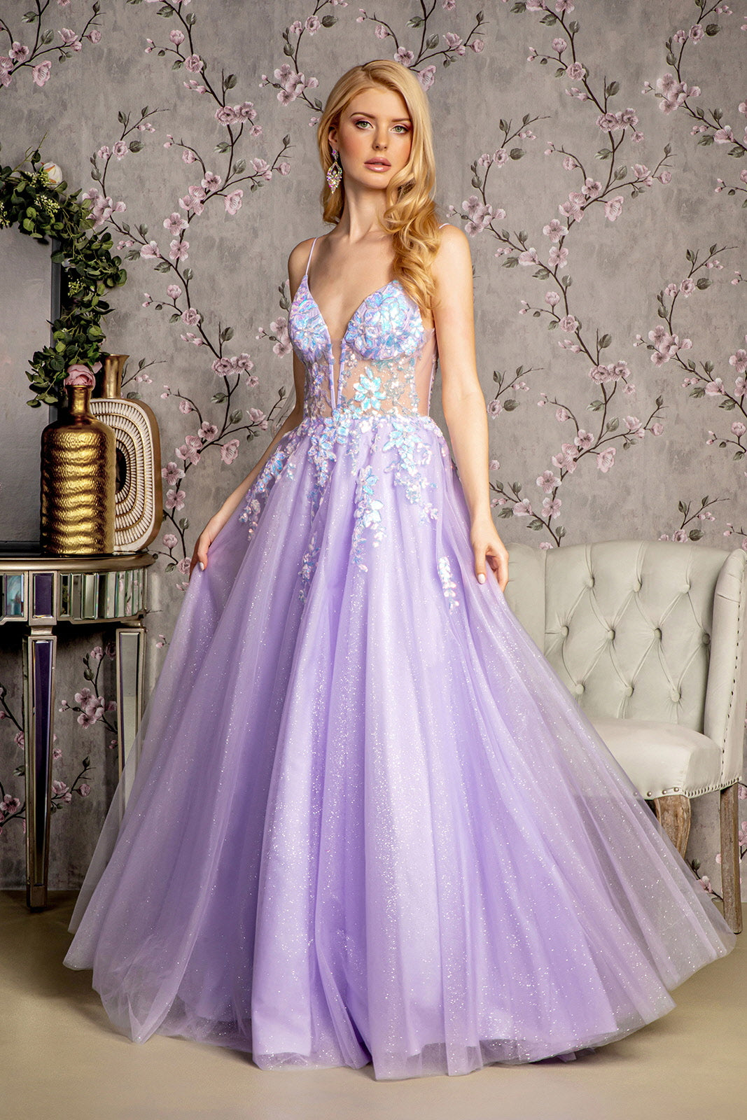 Sequin Applique Sleeveless A-line Gown by GLS Gloria GL3226 - Lilac / XL Sequin Applique Sleeveless A-line Gown by GLS Gloria GL3226 - Lilac / XL
