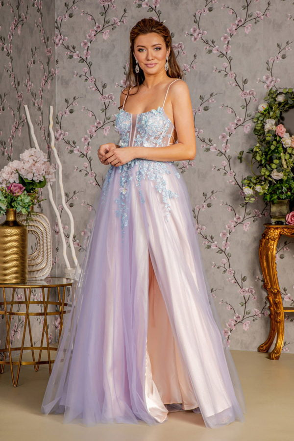 3D Butterfly Sleeveless Two-Tone Gown by GLS Gloria GL3252 3XL / Smoky Blue/Peach 3D Butterfly Sleeveless Two-Tone Gown by GLS Gloria GL3252 3XL / Smoky Blue/Peach