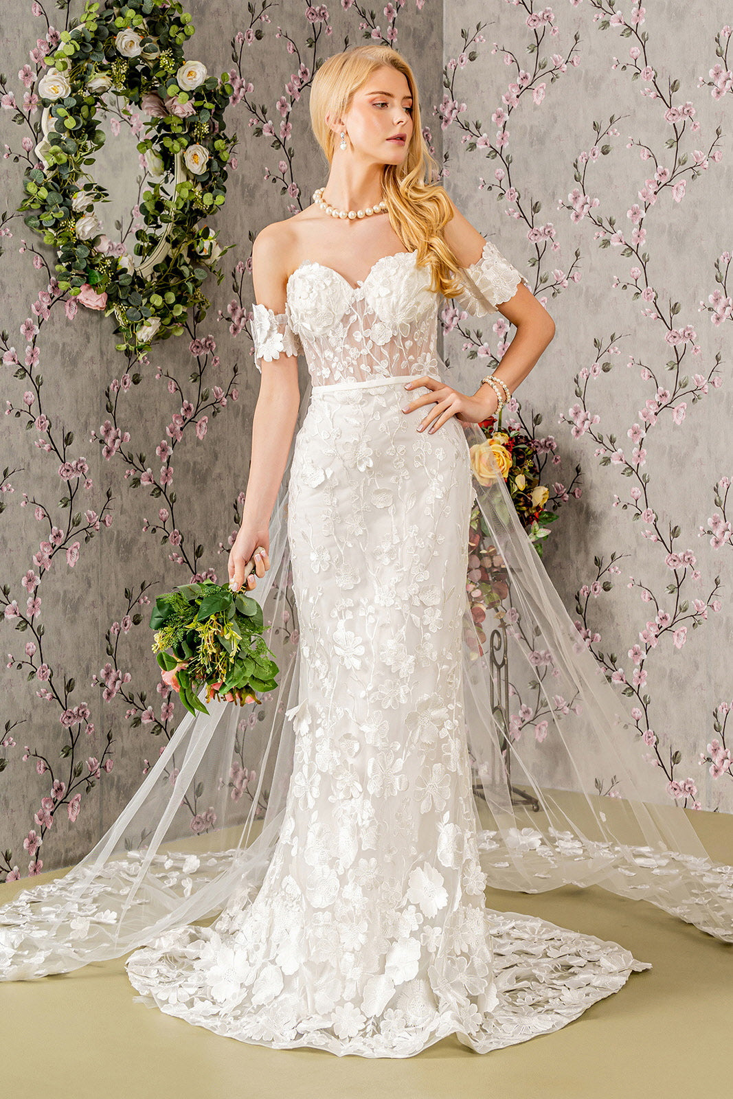 GLS by Gloria Bridal GL3424 - Long Mesh Sheath Dress - Fitted, Floral Appliques, Embroidery, Illusion, Fitted, Mid-Open Back, Back Zipper, Floor GLS by Gloria Bridal GL3424 - Long Mesh Sheath Dress - Fitted, Floral Appliques, Embroidery, Illusion, Fitted, Mid-Open Back, Back Zipper, Floor