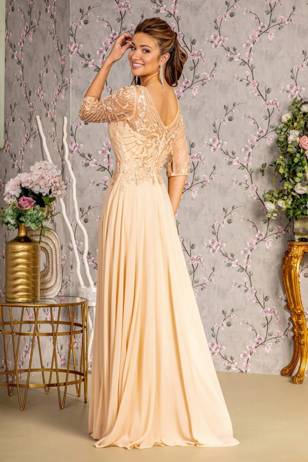 Sequin Chiffon Boat Neckline A-Line Women Formal Dress by GLS by Gloria - GL3446 - Special Occasion/Curves