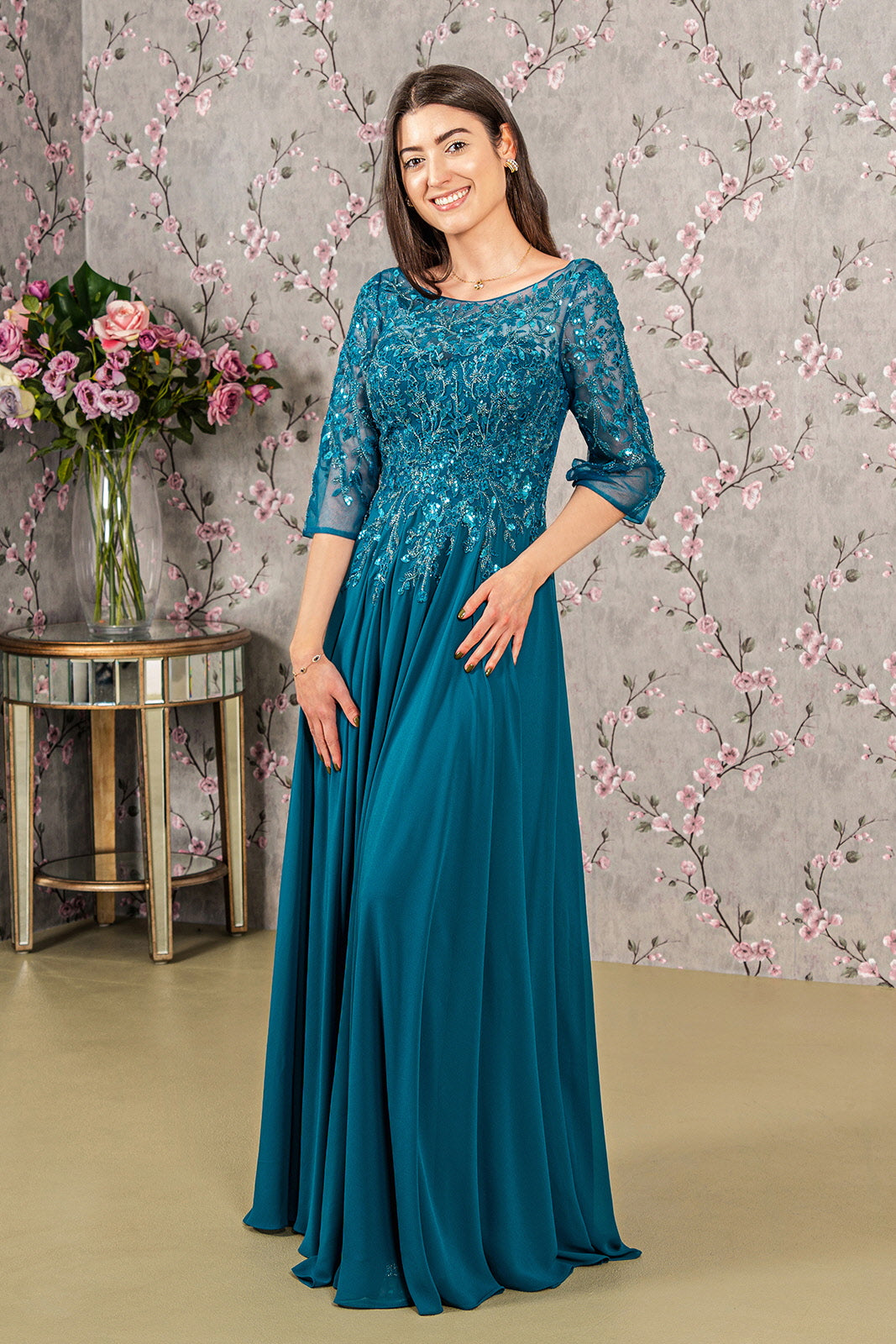 chiffon boat neck dress Teal Chiffon Swing Dress - Boat Neck Flutter Sleeve | Xiaolizi 4410