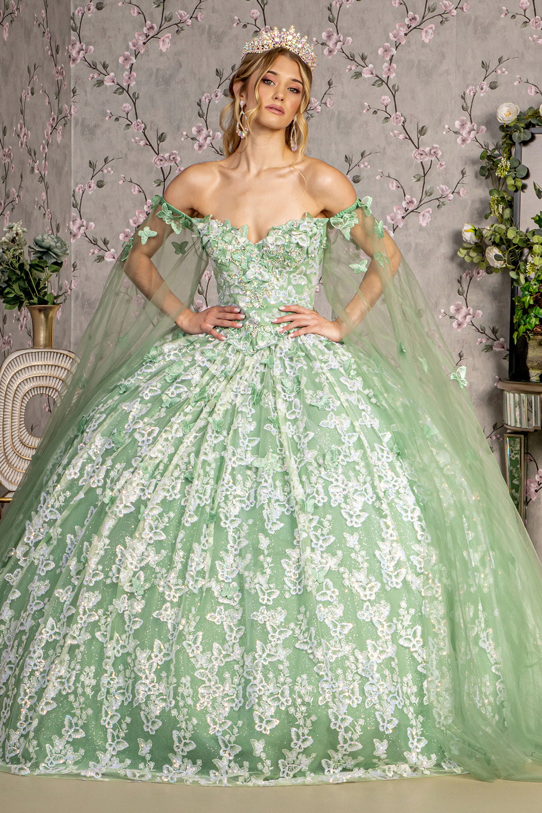 sage green quince dress with butterflies Sweetheart Sage Green Quinceanera Dresses Butterfly Applique Ball Gown Simplepromdress