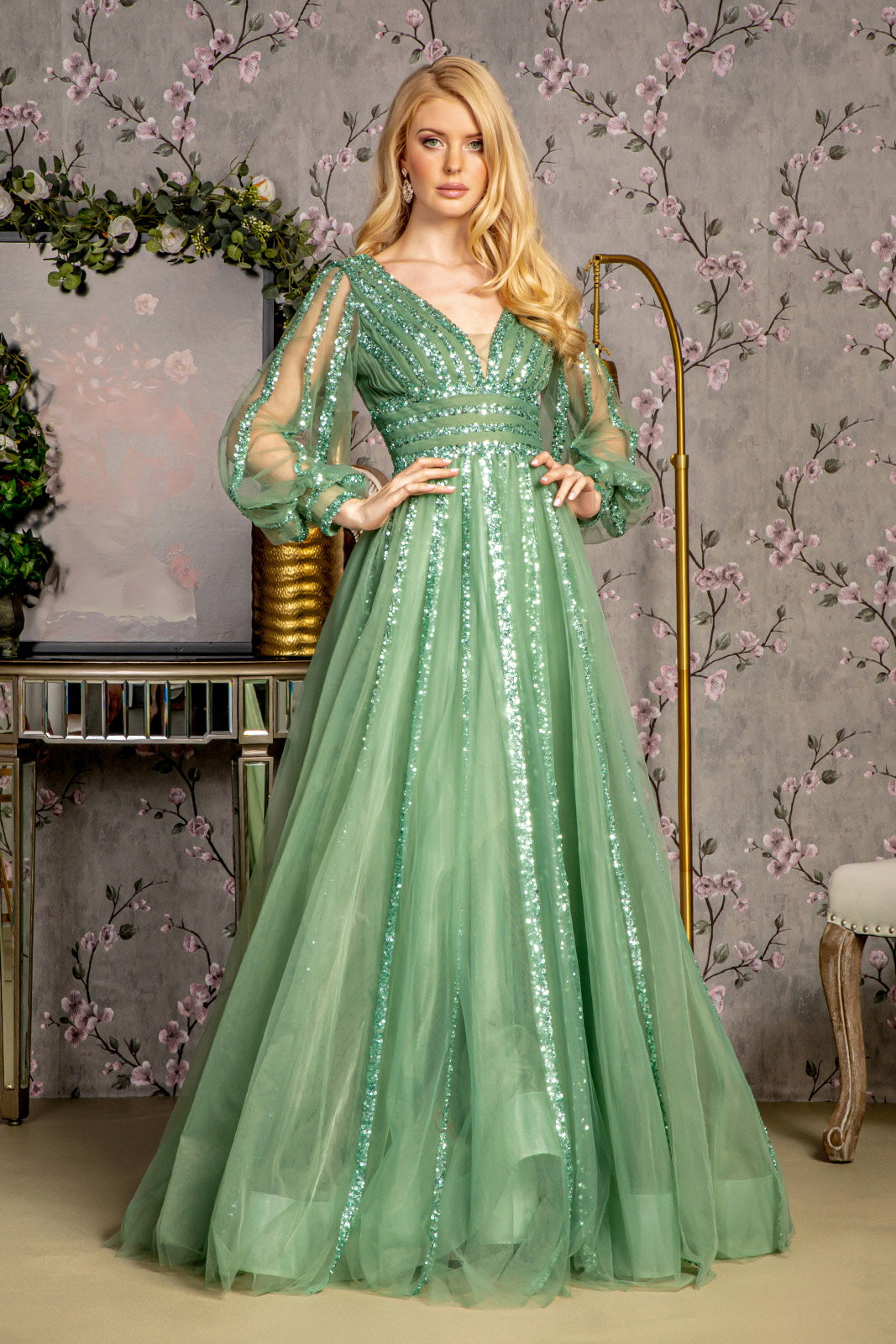 GLS by Gloria GL3495 Prom Dress - Sage Green | NewYorkDress GLS by Gloria GL3495 Prom Dress - Sage Green | NewYorkDress