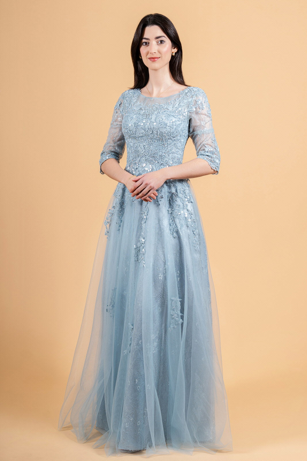 Embroidery Sequin Boat Neckline Women Formal Dress by Elizabeth K - GL3629 - Special Occasion/Curves
