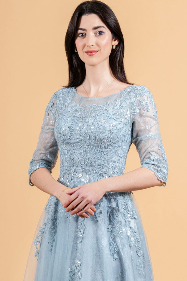 Embroidery Sequin Boat Neckline Women Formal Dress by Elizabeth K - GL3629 - Special Occasion/Curves