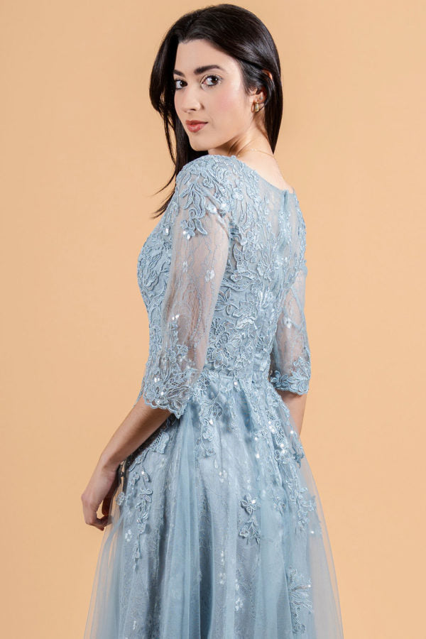 Embroidery Sequin Boat Neckline Women Formal Dress by Elizabeth K - GL3629 - Special Occasion/Curves