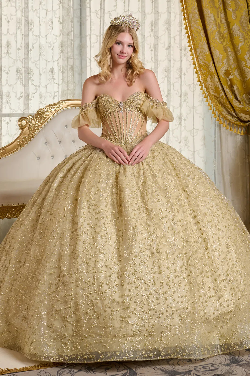 Embroidery Sequin V-Neckline Quinceanera Dress by Elizabeth K - GL3632