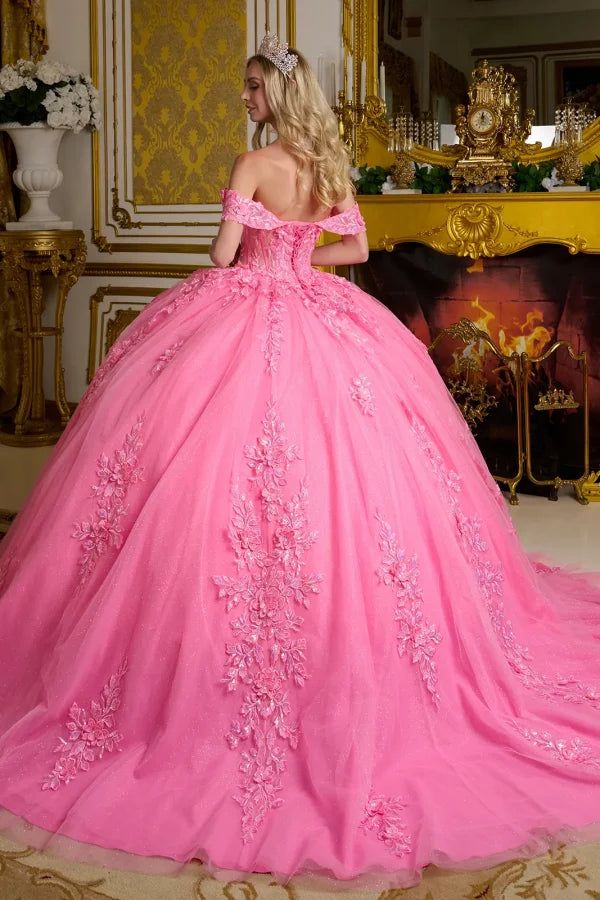 3D Floral Applique Off Shoulder Quinceanera Dress by Elizabeth K - GL3635