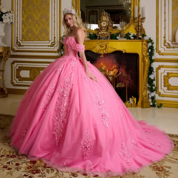 3D Floral Applique Off Shoulder Quinceanera Dress by Elizabeth K - GL3635