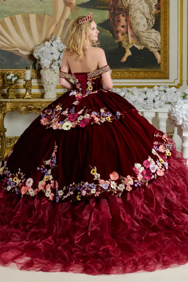 Embroidery Off Shoulder Velvet Quinceanera Dress by Elizabeth K - GL3638
