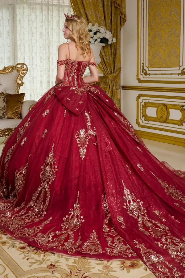 Glitter Cut-Away Shoulder Sequin Quinceanera Dress by Elizabeth K - GL3639