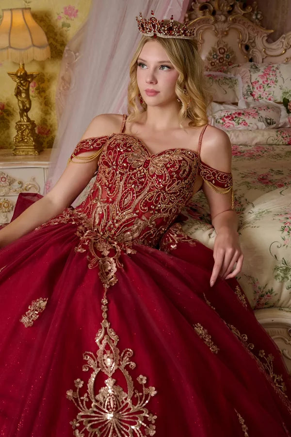 Glitter Cut-Away Shoulder Sequin Quinceanera Dress by Elizabeth K - GL3639