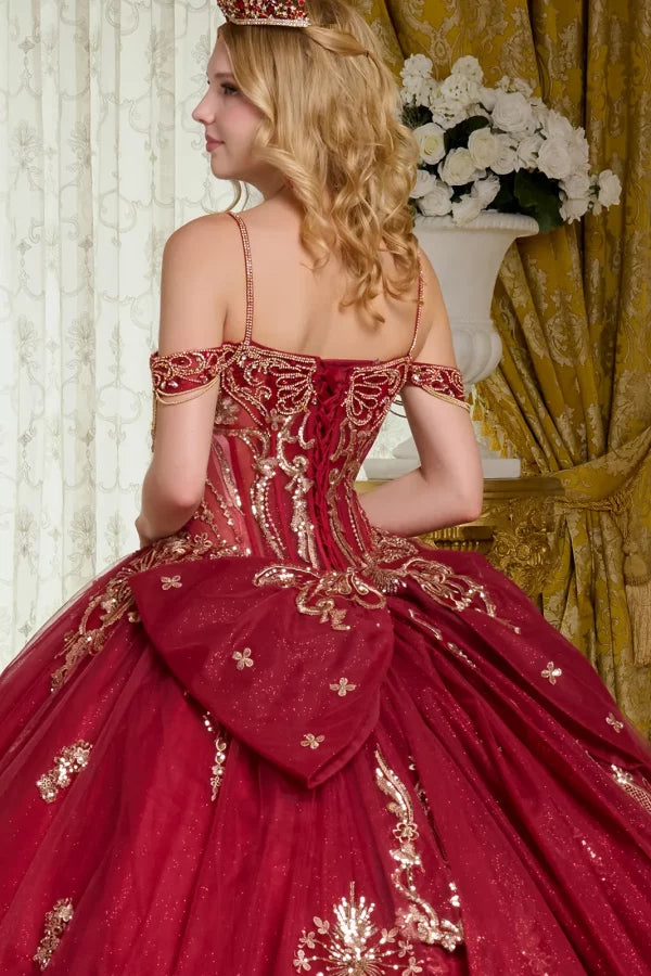 Glitter Cut-Away Shoulder Sequin Quinceanera Dress by Elizabeth K - GL3639