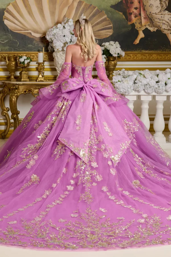 Glitter V-Neckline Tulle Quinceanera Dress by Elizabeth K - GL3647