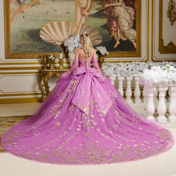 Glitter V-Neckline Tulle Quinceanera Dress by Elizabeth K - GL3647