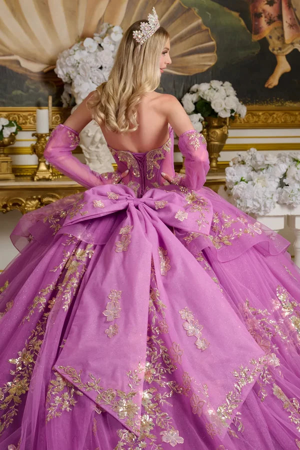 Glitter V-Neckline Tulle Quinceanera Dress by Elizabeth K - GL3647