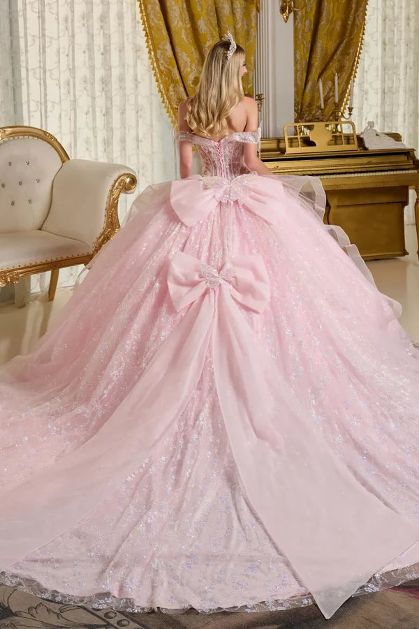 3D Butterfly Off Shoulder Tulle Quinceanera Dress by Elizabeth K - GL3651