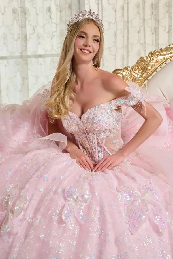 3D Butterfly Off Shoulder Tulle Quinceanera Dress by Elizabeth K - GL3651
