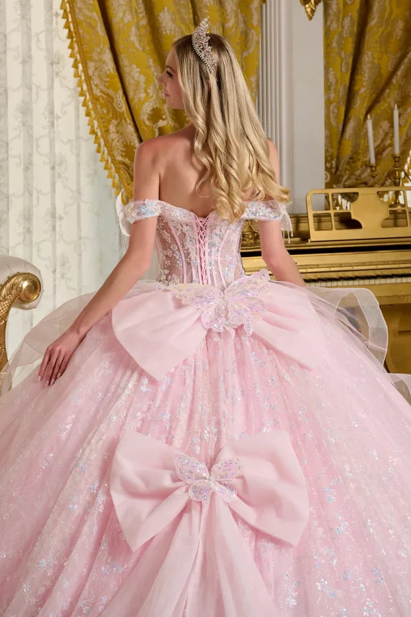 3D Butterfly Off Shoulder Tulle Quinceanera Dress by Elizabeth K - GL3651