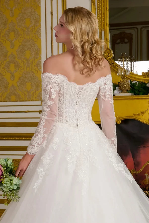 Embroidery Long Sleeve A-Line Wedding Gown GLS by Gloria - GL3653