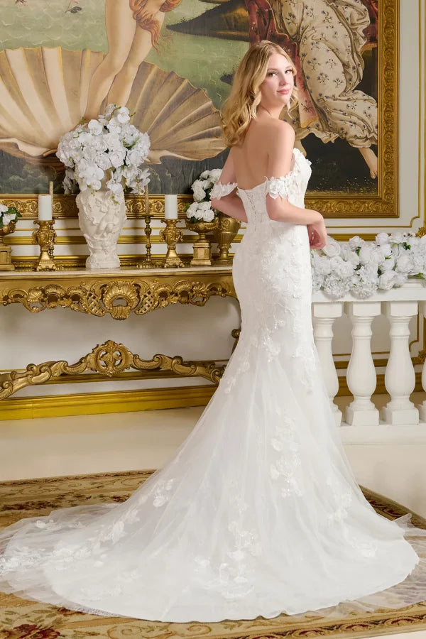 3D Flower Applique Off Shoulder Wedding Gown GLS by Gloria - GL3656