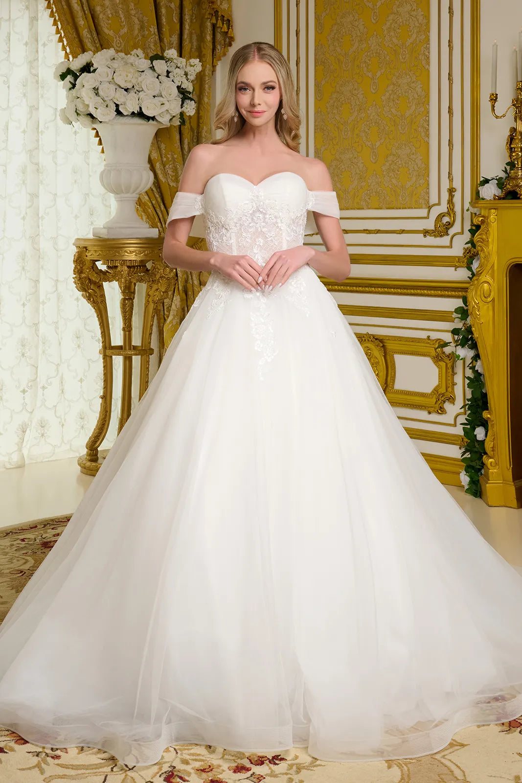 Elizabeth K Off Shoulder Bridal Gown GL3657 - Formal Dress Shops Off White / 2XL Elizabeth K Off Shoulder Bridal Gown GL3657 - Formal Dress Shops Off White / 2XL