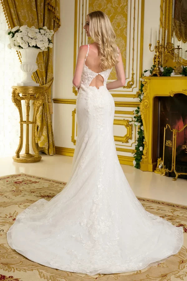 Illusion V-Neckline Spaghetti Strap Wedding Gown GLS by Gloria - GL3658