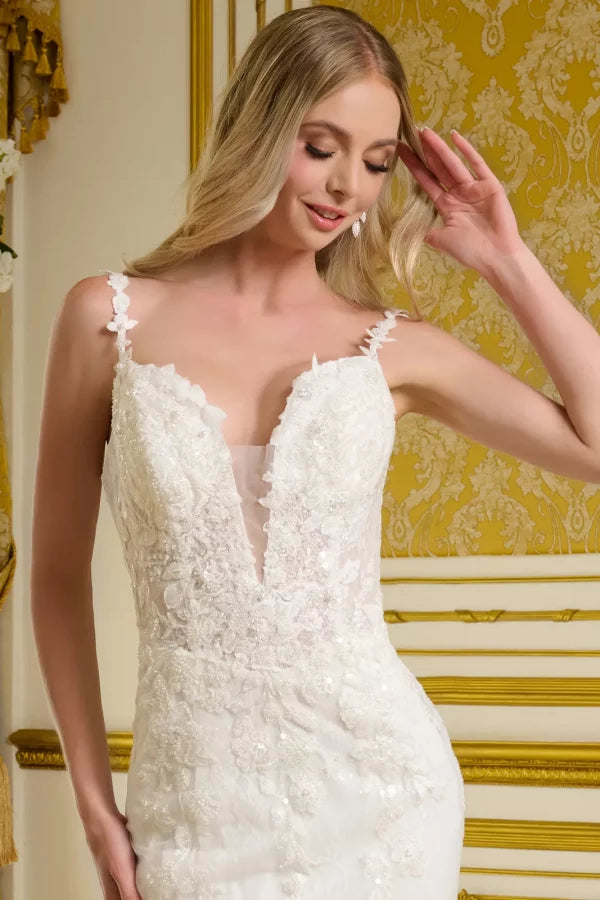 Illusion V-Neckline Spaghetti Strap Wedding Gown GLS by Gloria - GL3658