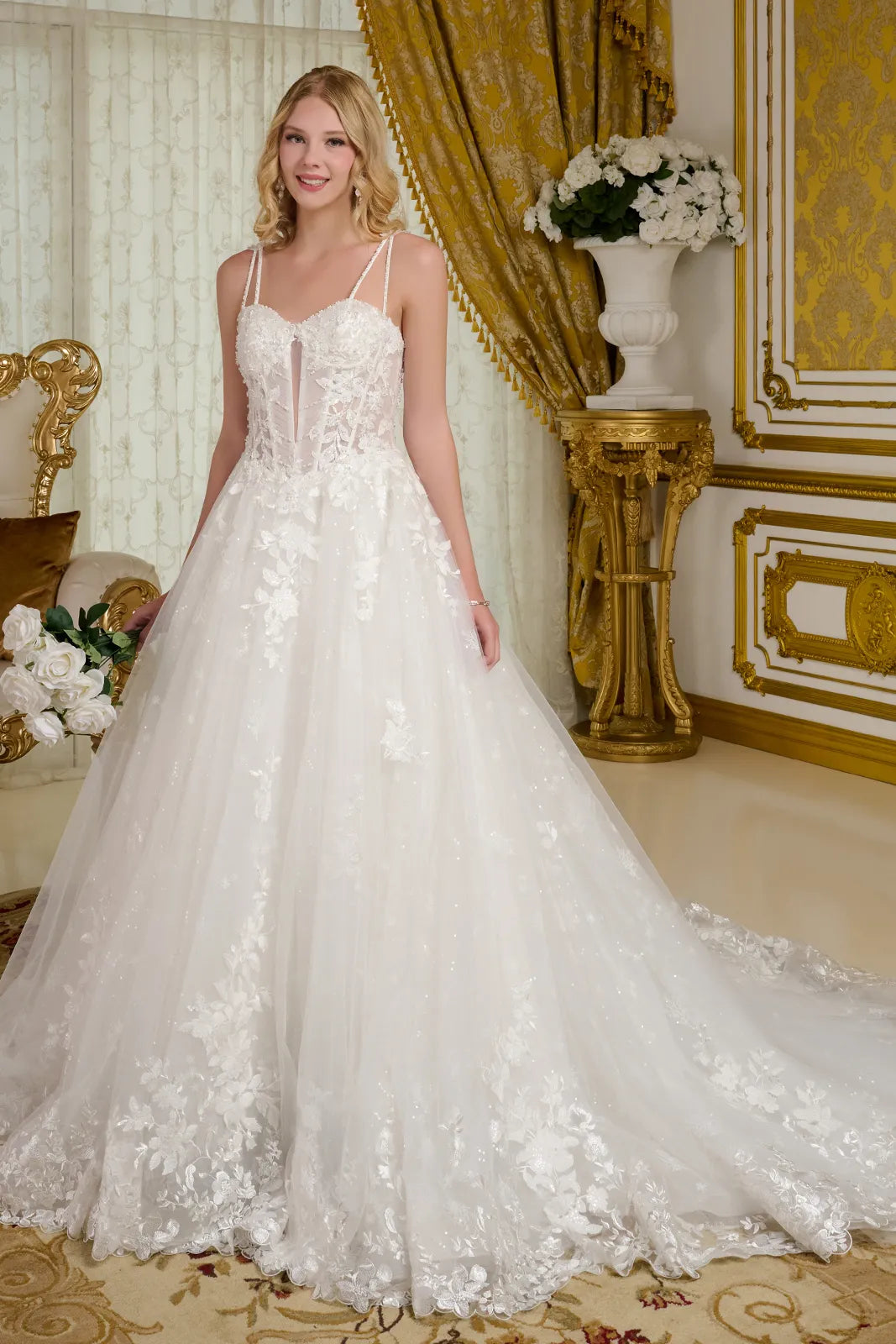 Beads Sweetheart Neckline Tulle Wedding Gown GLS by Gloria - GL3660 Off White / M Beads Sweetheart Neckline Tulle Wedding Gown GLS by Gloria - GL3660 Off White / M