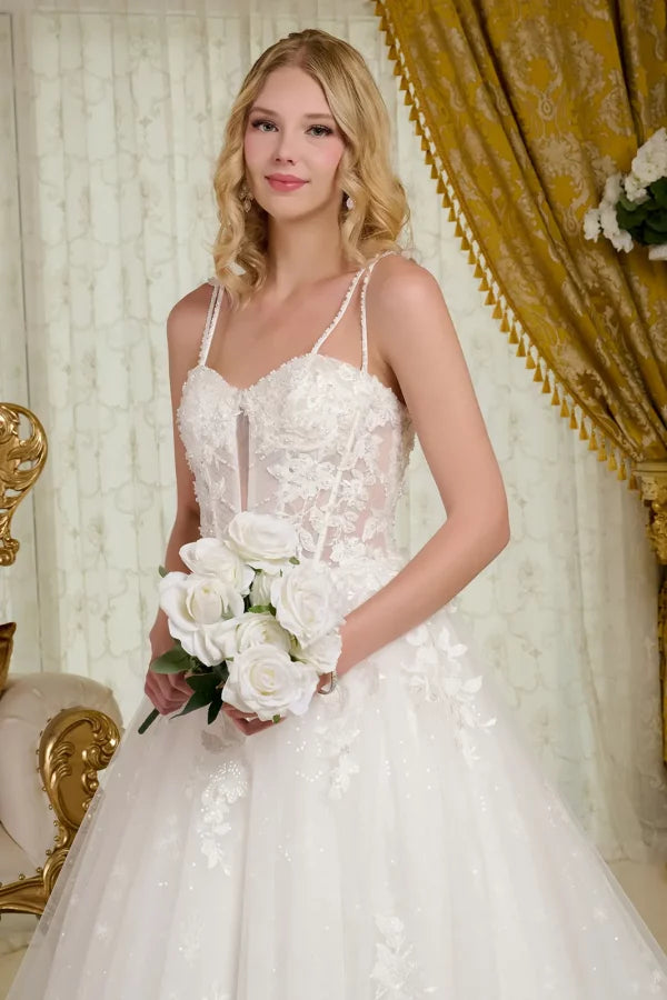 Beads Sweetheart Neckline Tulle Wedding Gown GLS by Gloria - GL3660