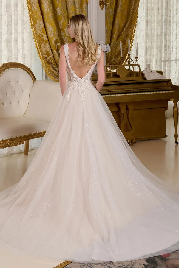 Glitter V-Neckline A-Line Wedding Gown GLS by Gloria - GL3661