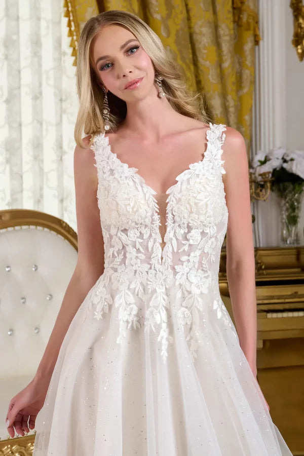 Glitter V-Neckline A-Line Wedding Gown GLS by Gloria - GL3661