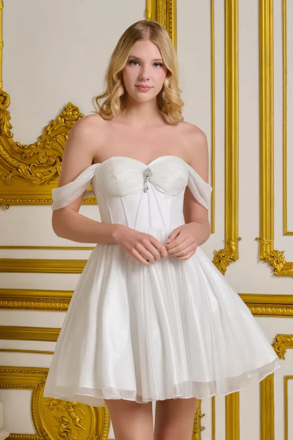 Elizabeth K - GS3633 - Glitter Netting Sweetheart Neckline Cocktail Dress - Short