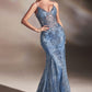 Fitted Floral Glitter Print Corset Mermaid Gown by Ladivine J810 - Special Occasion