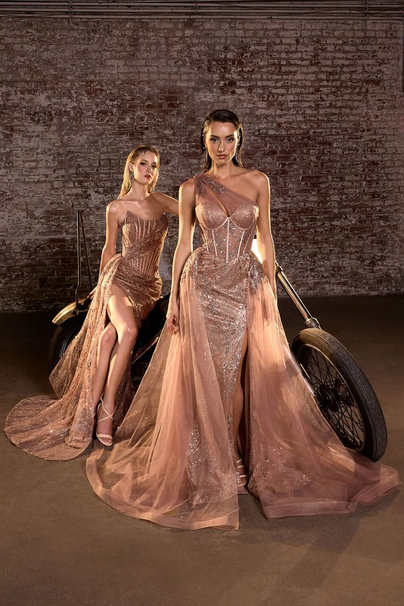 Strapless Scoop Neckline Leg Slit Gown by Cinderella Divine J872 - Special Occasion