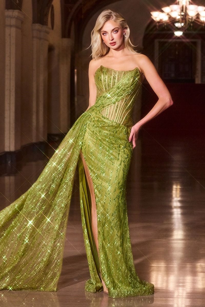 Strapless Scoop Neckline Leg Slit Gown by Cinderella Divine J872 - Special Occasion