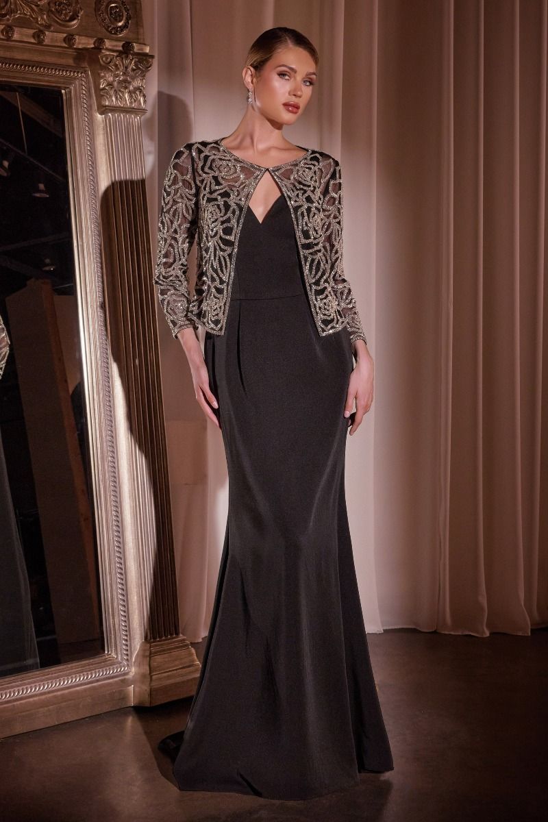 Crystal Floral V-Neckline Mermaid Gown By Ladivine J881 - Women Evening Formal Gown - Special Occasion/Curves