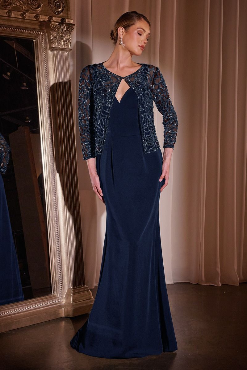 Crystal Floral V-Neckline Mermaid Gown By Ladivine J881 - Women Evening Formal Gown - Special Occasion/Curves