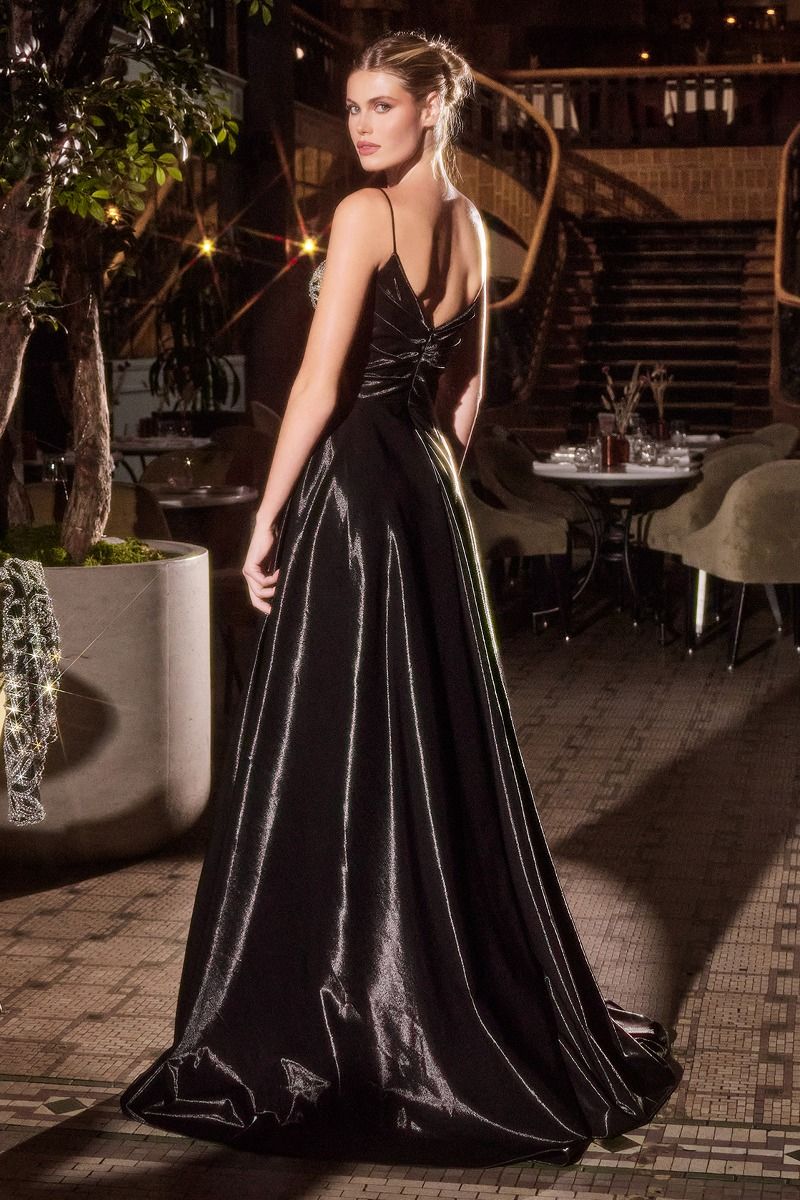 Embellished V-Neckline Leg Slit Gown By Ladivine J882 - Women Evening Formal Gown - Special Occasion
