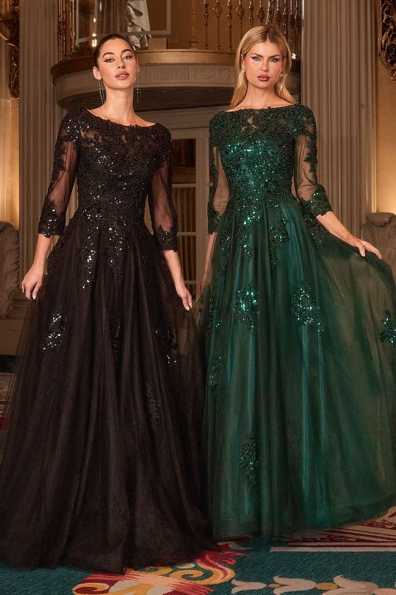 High Neckline Layered Tulle Gown by Cinderella Divine J883 - Special Occasion/Curves