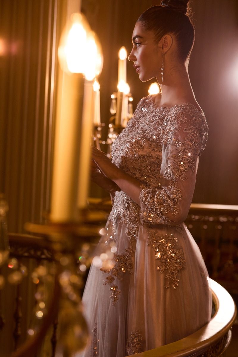 High Neckline Layered Tulle Gown by Cinderella Divine J883 - Special Occasion/Curves