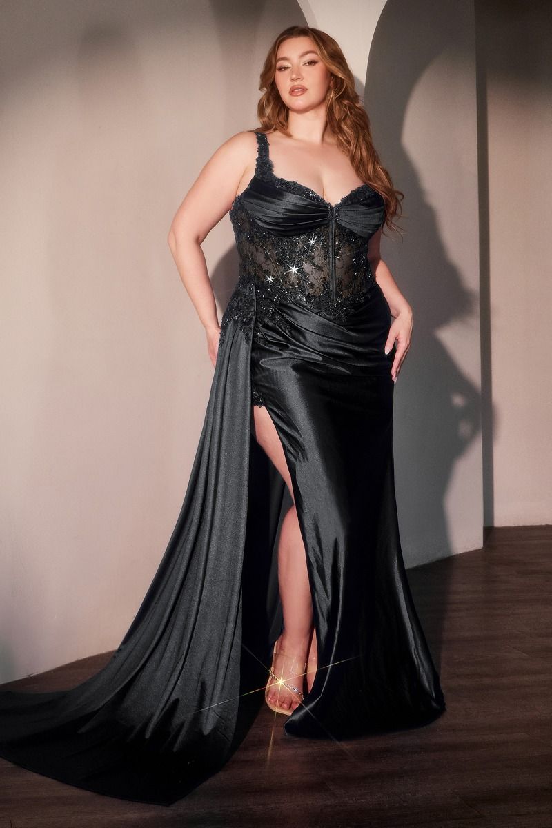 Embellished Sweetheart Neckline Leg Slit Gown By Ladivine KV1125C - Women Evening Formal Gown - Curves