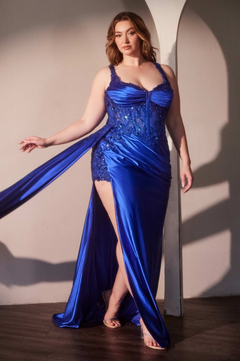 Embellished Sweetheart Neckline Leg Slit Gown By Ladivine KV1125C - Women Evening Formal Gown - Curves