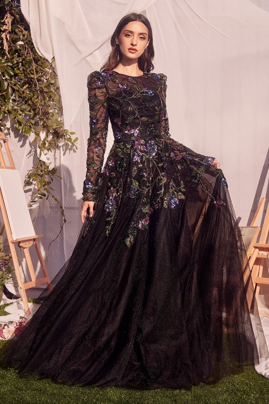 High Neckline Long Sleeves Gown by Andrea & Leo Couture MA107 - Special Occasion/Curves