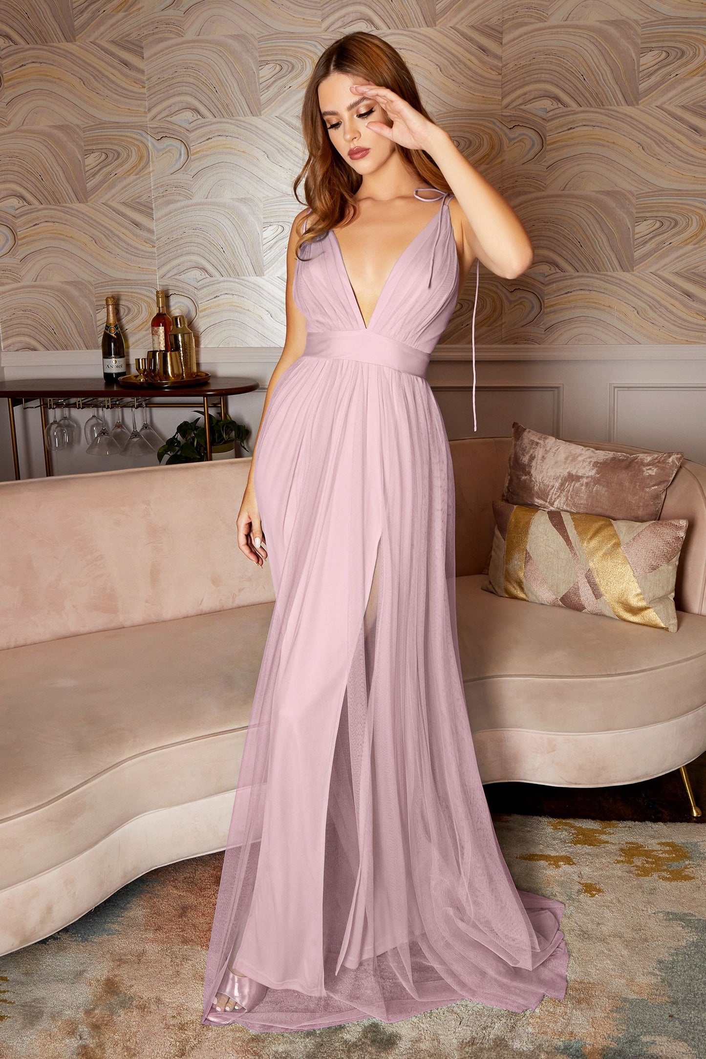 Tulle V-Neckline A-Line Gown By Amoris SE005P - Women Evening Formal Gown - Special Occasion