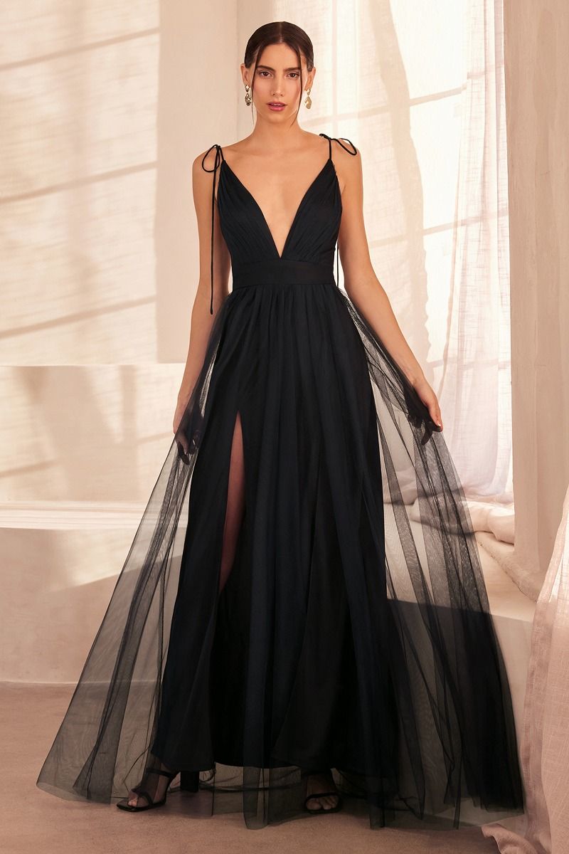 Tulle V-Neckline A-Line Gown By Amoris SE005P - Women Evening Formal Gown - Special Occasion
