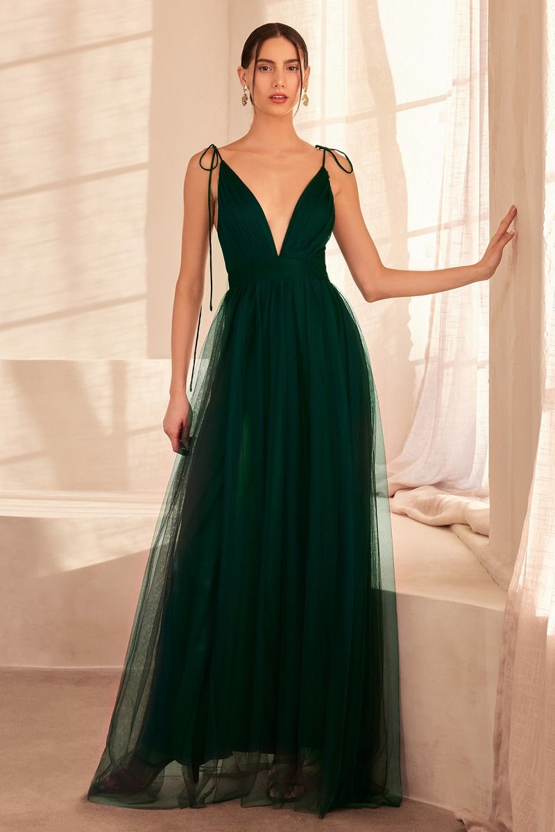 Tulle V-Neckline A-Line Gown By Amoris SE005P - Women Evening Formal Gown - Special Occasion