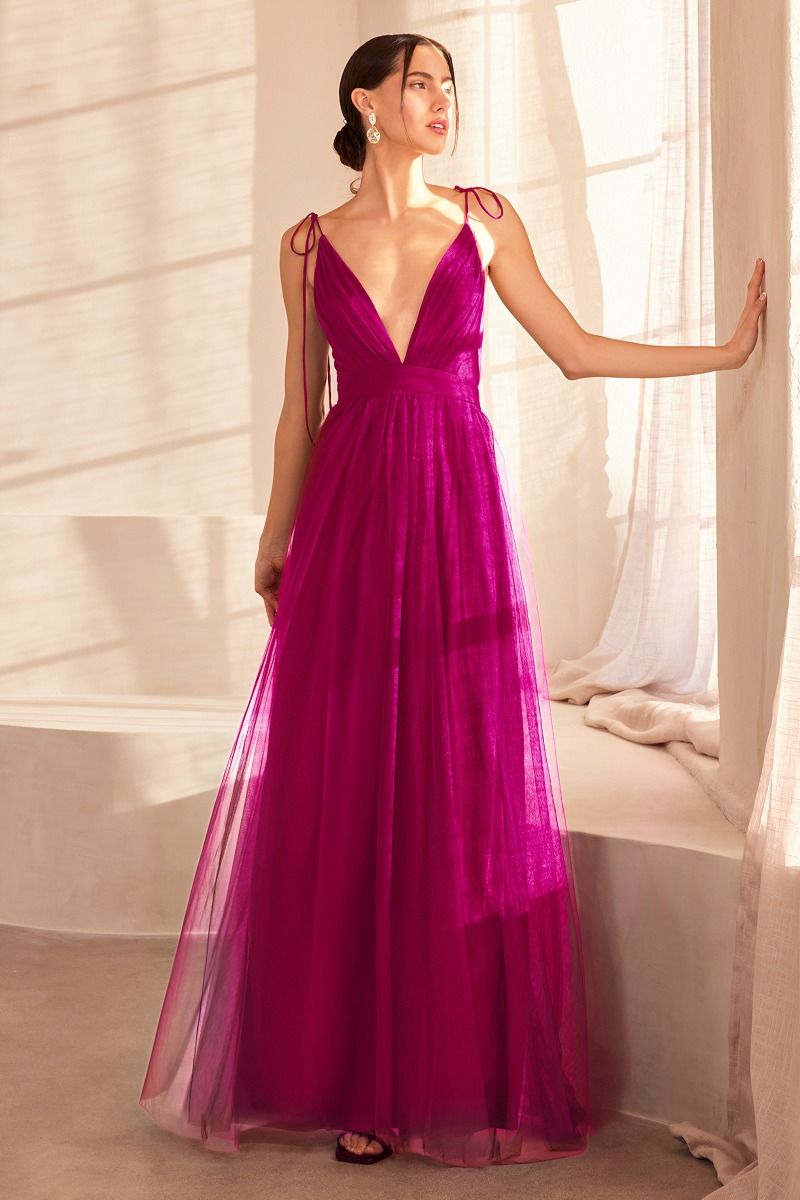 Tulle V-Neckline A-Line Gown By Amoris SE005P - Women Evening Formal Gown - Special Occasion