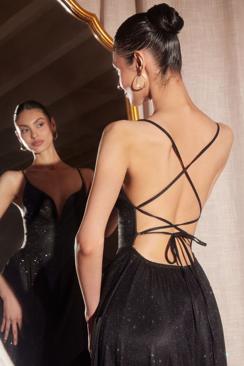 Glitter V-Neck A-Line Slit Gown By Amoris T214 - Women Evening Formal Gown - Special Occasion
